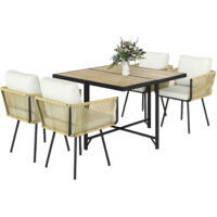 Set de jardin 5 pièces en rotin – Coussins 7/10 cm, plateau bois-plastique, pieds réglables
