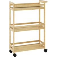 Bamboo Range Chariot 3 étagères – Roulette PU avec freins, 55x20x75 cm, 12 kg