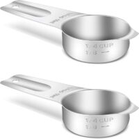 Lot de 2 Tasses à Mesurer 60 ml (1/4 tasse), Acier Inoxydable 304, Graduation Gravée, Passe Lave‑Vaisselle, Ustensile Cuisine Pâtisserie