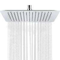 Pommeau de douche carré de 20 cm (8 pouces) à effet pluie, ultra-mince et haute pression, G1/2, en acier inoxydable chromé poli, remplacement pour pommeau de douche de salle de bain