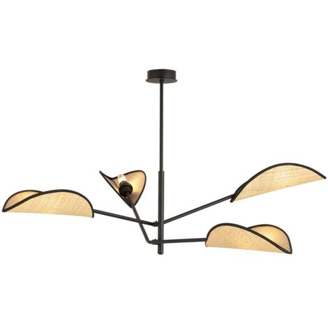 Lampada a Sospensione Vene, Acciaio verniciato a polvere, Tessuto, Nero, Marrone, 102x51x102 cm (1/5)