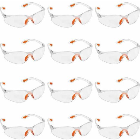 Lot de 12 Lunettes de Sécurité Transparentes - Lunettes de Protection avec Verres en Plastique, Pont-de-Nez et Embouts de Branches en Caoutchouc pour Plus de Confort - Lunette Transparente PPE (1/4)