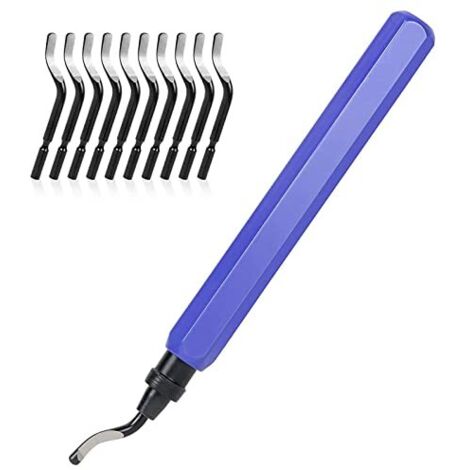 flintronic® Outil D'ébavurage Manuel, 1 Manche en Métal + 11 Lames BS1010 HSS Lames D'ébavurage Rotatives en Métal à 360° pour Tuyaux D'impression 3D, Plastique, Aluminium, Cuivre, PVC et Acier (1/4)