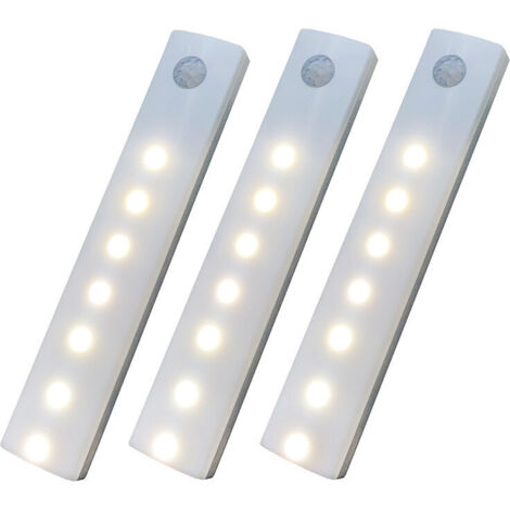 Lampe de placard, lampe de placard LED avec détecteur de mouvement, lampe d'armoire de cuisine, veilleuse pour placard, armoire, escalier, couloir de salle de bain (lot de 3)