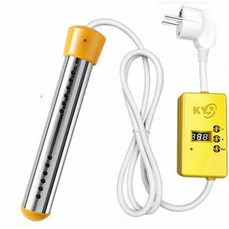 RHG Thermoplongeur de baignoire 2000W Thermoplongeur électrique Thermoplongeur de voyage Thermoplongeur en acier inoxydable Chauffe-eau électrique Piscine Thermoplongeur (Smart Timing, Jaune) (1/4)