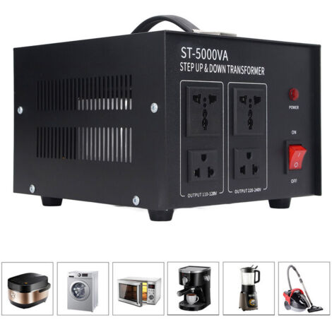 5000VA Transformateur Entrée, Convertisseur de Tension 5000W, Interrupteur Automatique, Adaptateur Prise UE AC 110V/120V/220V/240V