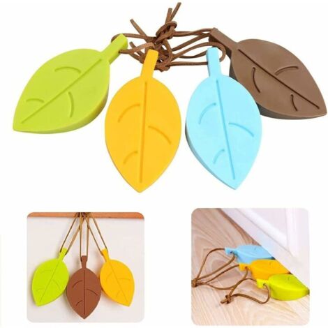 4 Pièces Arrêts Cale de Porte, Décorative en Silicone en Forme Feuille Silicone Porte Stopper avec Lanière pour Jardin de Bureau à Domicile (1/5)