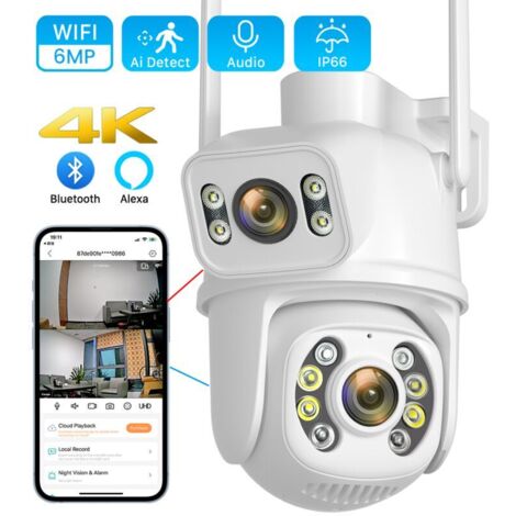 Camera de surveillance exterie PTZ 6MP 4K WiFi filaire et sans fil Bluetooth Double Objectif avec suivi automatique Ecran AI (1/5)