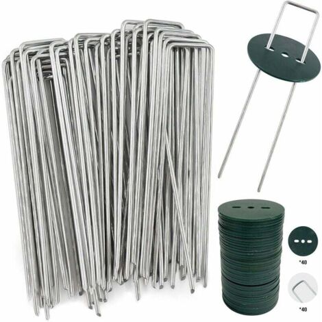 VURAHOME - 40 Piquets de Jardin avec Rondelles, Piquets de Fixation en Acier Galvanisé pour Baches, Agraphes de Fixation de Toile de paillage - 150 MM de Long, 25 MM de Large, 2.8 MM de Diamètre (1/5)