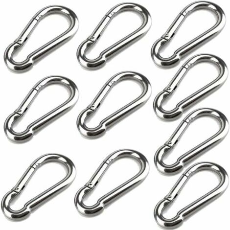 10 Pièce Mousquetons 40mm x 4 mm, Mousqueton en Acier Inoxydable 304 avec Crochets à pression, Capacité de Charge Jusqu'à Environ 80 kg (1/4)