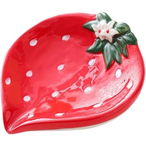 Porte-savon en céramique en forme de fraise, à drainage automatique, décoratif - rouge (1/5)
