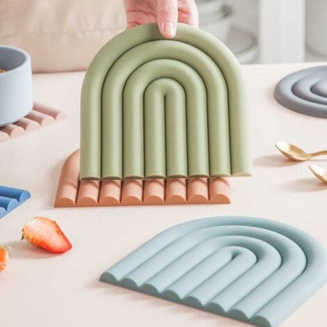 Coussinets isolants thermiques en silicone (lot de 3) (vert olive, poudre de racine de lotus, gris bleu) multifonctionnels résistants à la chaleur