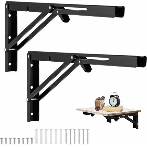 Équerre rabattable murale noire 500 x 170mm – Support console pliable charge lourde – Installation facile pour garage et établi