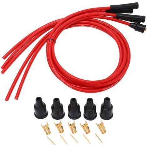 Jeu de Fils D'allumage de Bougie D'allumage, Fil D'allumage de Voiture en Silicone Rouge Haute Performance de 1 M pour 4 Cylindres (1/5)