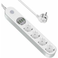 Multiprise USB Parafoudre 4 Prises + 4 USB, Interrupteur, 2m