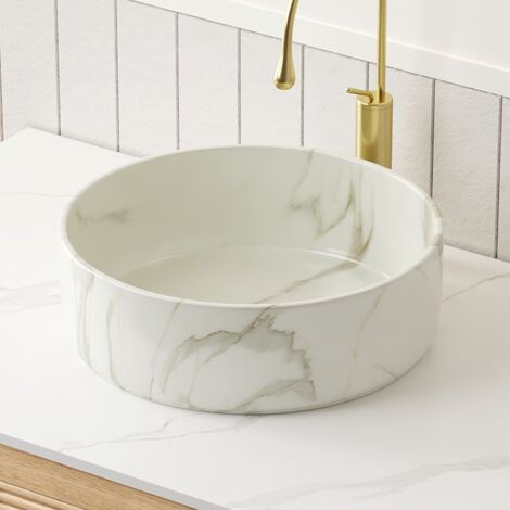 Miroir de salle de bain de 36 cm, vasque en céramique ronde sans robinet, sans armoire (1/5)