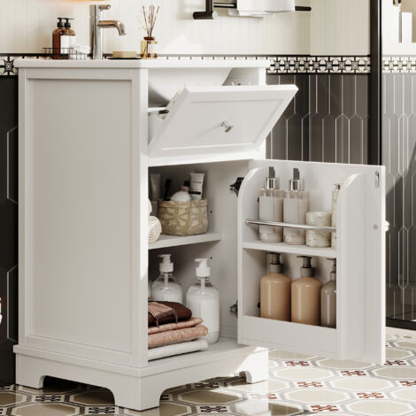 Meuble-lavabo MDF 514687 cm, avec tiroir et étagères réglables, étagère à porte de placard, meuble sur pieds hauts, lavabo intégré, blanc (1/5)
