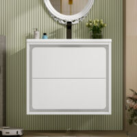 60x46x50 cm armoire de salle de bain murale, laquée intégralement, éclairage à capteur radar LED, deux tiroirs, rails coulissants silencieux, deux étagères latérales, meuble vasque, lavabo intégré, bl