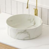 Miroir de salle de bain de 36 cm, vasque en céramique ronde sans robinet, sans armoire