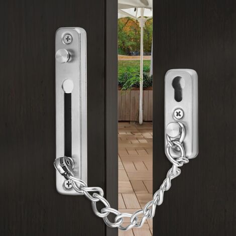 Interne Diebstahlsicherungskette aus Edelstahl 304 mit 4 Schrauben und Feder, robust und widerstandsfähig, ideal für PVC-Eingangstüren von Wohnungen, Hotels und Häusern (silber). (1/5)