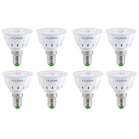 E14 LED-Pflanzenlampe - 60 Glühbirnen, Vollspektrum-Pflanzenlampe, geeignet für Blumen, Hydrokultur-Samen, Bio-Pflanzen, 8-teiliges Set.