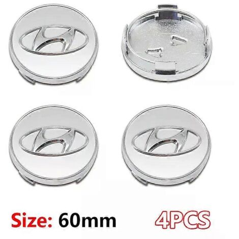 4er-Pack Radnabenkappen (60 mm), ABS-Felgenkappen, passend für Hyundai Genesis N-LINE, i10, i20, i30, i40, ix20, ix35, Kona, Silber