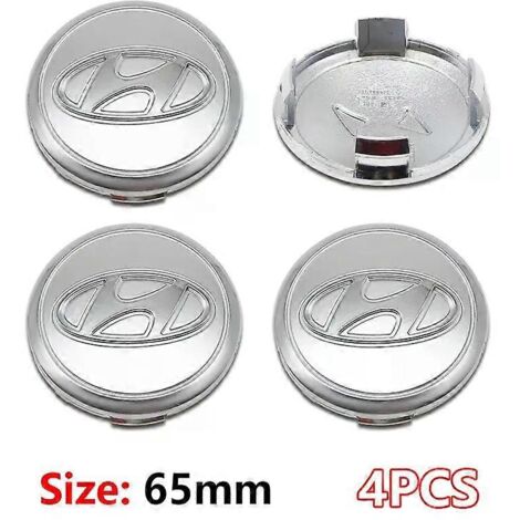 4er-Pack Radnabenkappen (65 mm), ABS-Felgenkappen, passend für Hyundai Genesis N-LINE, i10, i20, i30, i40, ix20, ix35, Kona, Silber