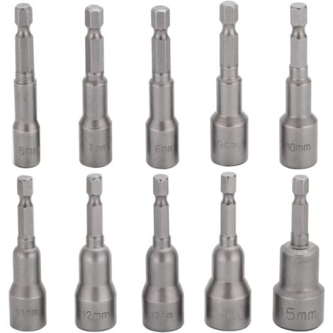 10-teiliges Schlagschrauber-Steckschlüssel-Bit-Set. 6–15 mm. magnetisches Sechskant-Steckschlüssel-Set. magnetischer Bohrer-Sechskant-Steckschlüssel-Set. 1/4 Zoll für Schnellwechselfutter (1/5)