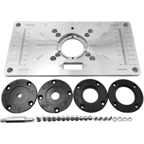 Tischeinlegeplatte aus Aluminiumlegierung mit 4 Ringen für Holzbearbeitungsbänke. 235 mm x 120 mm x 8 mm (1/5)