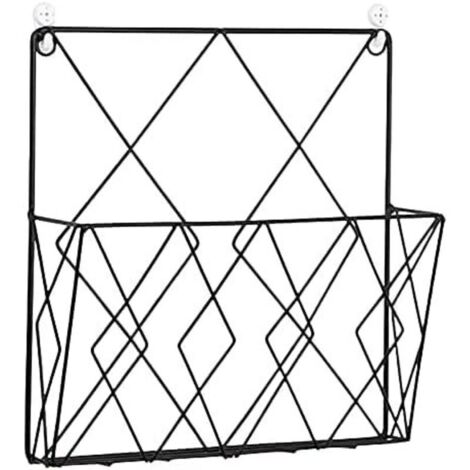 Hängender Zeitschriftenständer. Metall-Zeitschriftenständer. Zeitungshalter. Zeitungskorb. Wandmontierter Zeitschriftenständer mit 2 Haken für Zeitschriften. Bücher und Bürodokumente (Schwarz) (1/5)