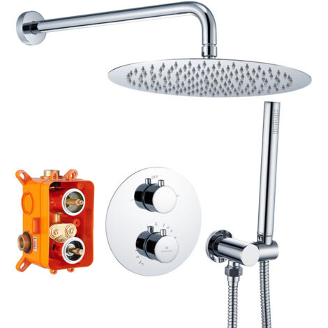 Encastré Ensemble de Douche Thermostatique Colonne de Douche Chromé Système de douche Corps en Laiton (1/5)