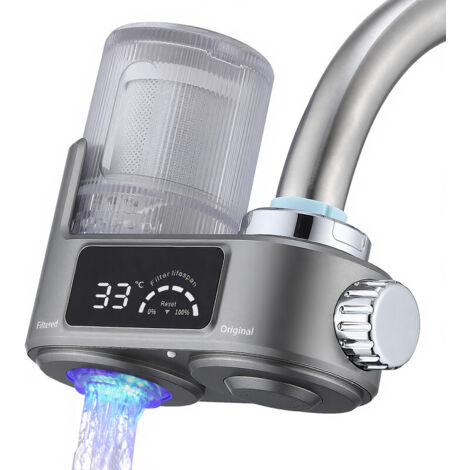 Système de Filtration d'Eau pour Robinet, Filtre à eau Gris - Élimine l'Oxyde, le Chlore, les Nitrates, les Sédiments et les Pesticides