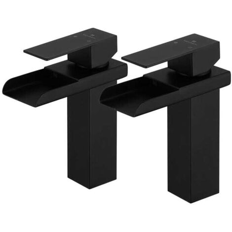 2x Mitigeur de lavabo Cascade Robinet de Salle Bain Noir Robinet Lavabo en Laiton Robinetterie Chaude et Froide Réglable Design Elégant (1/5)