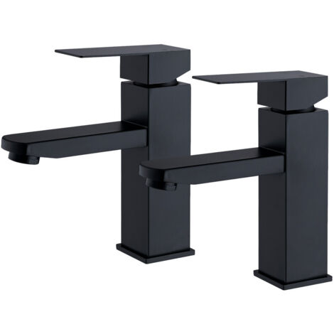 2x Robinet Lavabo Noir en Inox Mitigeur Salle de Bain Eau Chaude & Froide Robinetterie Salle de Bain avec Poignée Carrée (1/5)
