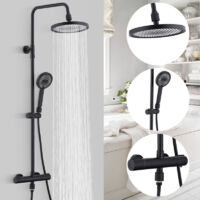 Colonne de Douche Thermostatique, Ensemble de Douche Hauteur Réglable sans Percement Supplémentaire Noir avec Douchette 3 Jets, Mitigeur en Laiton avec Module de Filtration
