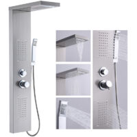 Colonne de Douche Hydromassante 4 en 1, Panneau de Douche Murale avec Effet Pluie, Cascade et Jets de Massage, Système Multifonction Inox