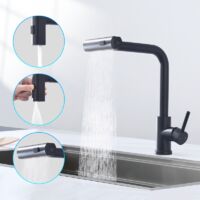 Robinet de Cuisine Noir Cascade avec Douchette Extractible, Mitigeur d'évier Pivotant à 360°, 3 Jets, en Inox SUS304, Design Moderne et Durable