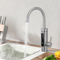 Robinet de Cuisine Électrique Brossé en Inox, Mitigeur Chauffant Instantané 3000W avec LED, Bec Pivotant 360°, Installation Facile