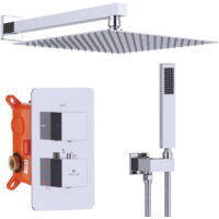 Encastrée Colonne de Douche Chromé, Ensemble de Douche Thermostatique 38℃ Kit Douche Encastrable Grand Tête de Douche Carré Corp en Laiton