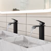2x Robinet Salle de Bain Noir Cascade Bec Haut Mitigeur de Lavabo Robinetterie en Acier Inox pour lavabo et vasque Design Moderne
