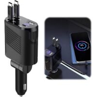 Caricabatterie accendisigari per auto 4 in 1, ricarica rapida da 120 W, PD3.0+Tipo-C (C+C), cavo telescopico regolabile a 180 gradi da 80 cm per iPhone/Samsung/Huawei/ecc., regali di Natale