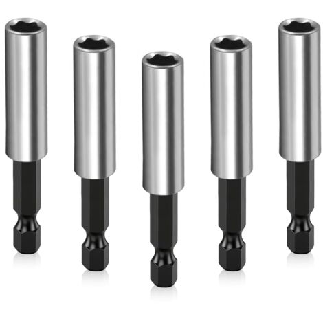 Juego de 5 portapuntas magnéticos de cambio rápido de 1/4" (60 mm) para taladros eléctricos, destornilladores de impacto y destornilladores inalámbricos (1/5)