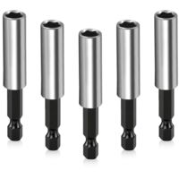 Juego de 5 portapuntas magnéticos de cambio rápido de 1/4" (60 mm) para taladros eléctricos, destornilladores de impacto y destornilladores inalámbricos