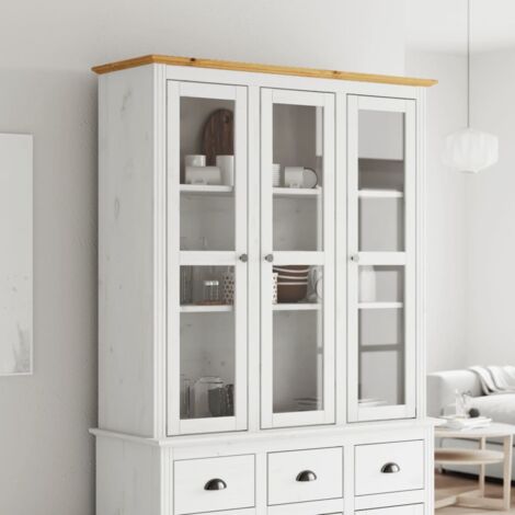 BODO Kleiderschrank mit Glastüren in Weiß und Braun, aus massivem Kiefernholz