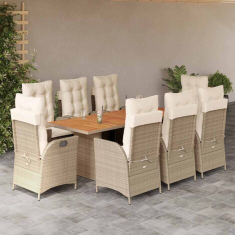 vidaXL Gartenmöbel-Set mit Kissen 9-tlg. beige Poly Rattan