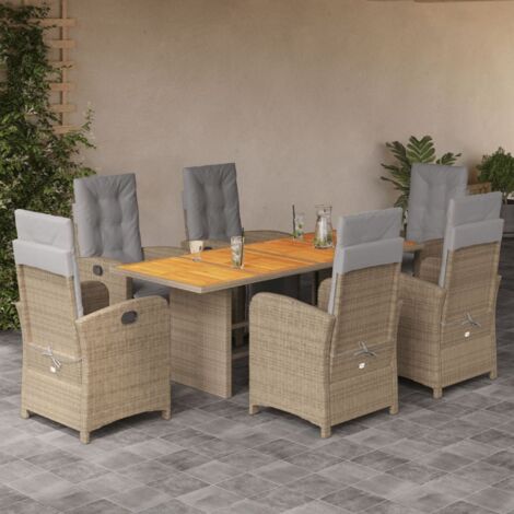 Gartenmöbelset mit Kissen 7-teilig Beige Polyrattan