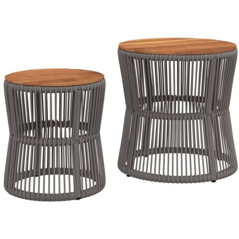 vidaXL Garden Side Tables 2 pcs with Wooden Top Grey Poly Rattan
