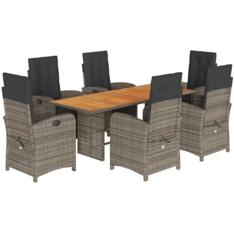 Garten-Essgruppe mit 7 Kissen in Grau Rattan