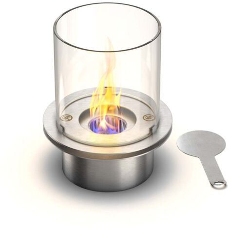 Runder Brenner mit Glas für Bioethanol-Kamin, Biokamin aus Edelstahl 1,5 lt d.25