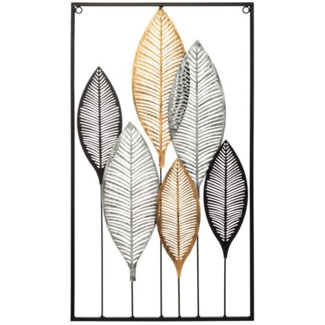 Wanddekoration aus Metall DECO mit Blätter-Motiv, 37 x 65 cm, schwarz und golden, Atmosphera